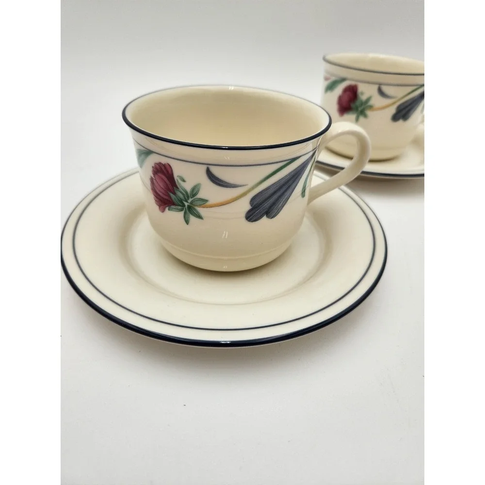 3 sets Lenox chinastone Poppies on Blue cups‎ & saucers 6 pieces stackable